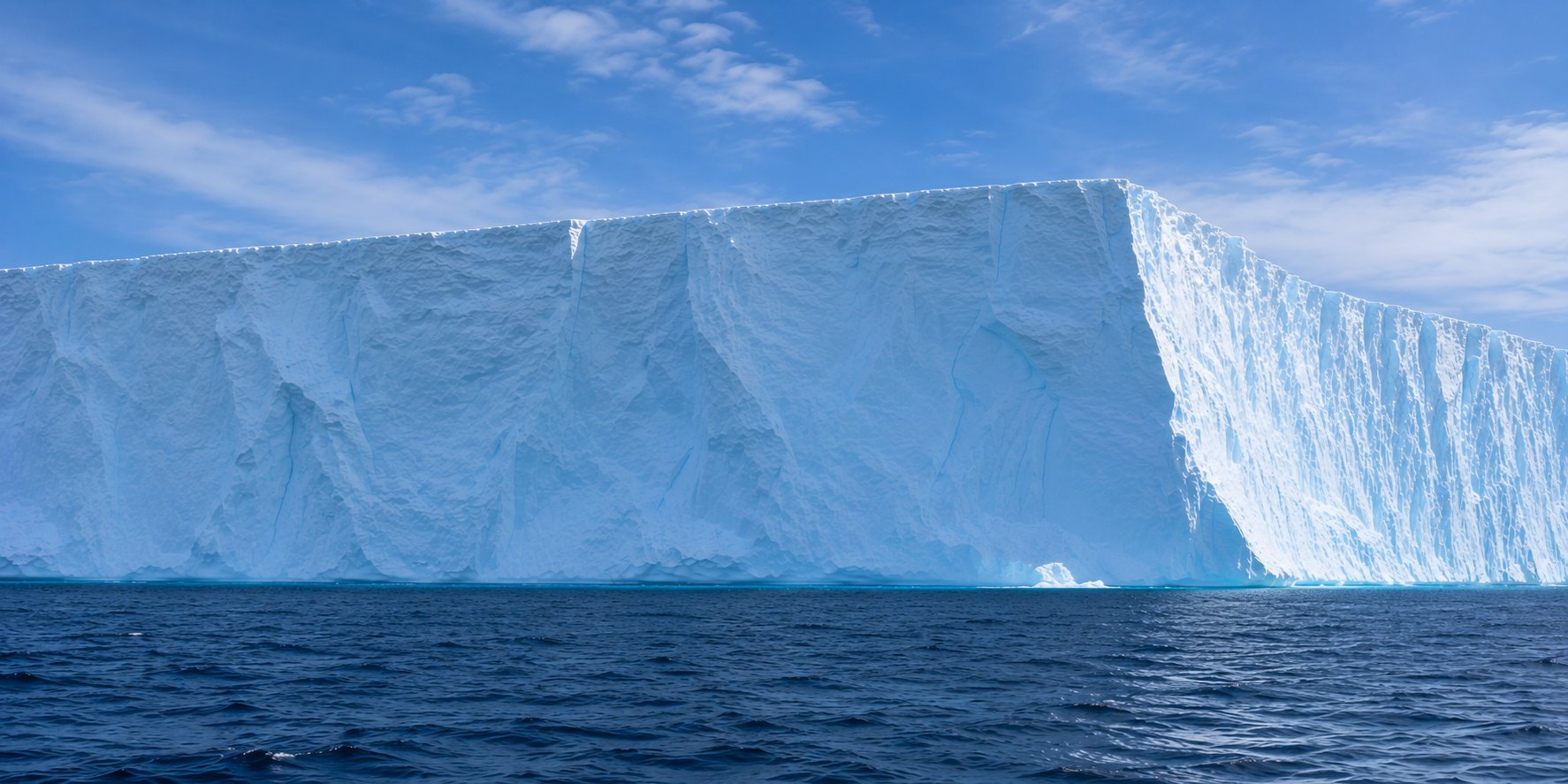 The ice wall of A23a rising from the Southern Ocean
